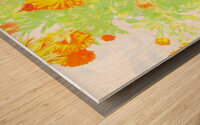 Abstract Orange Summer Flowers                                                                                                                      Wood print