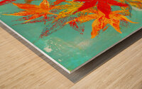 Red Japanese Maple leaves on blue acrylic painting Wood print