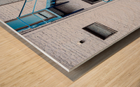 Blue Fire Escape Stairs Wood print