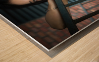 Young woman in a staircase close up portrait Wood print