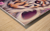 Happy Fluffy Tiger Realistic Wood print