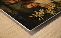 Two children and a white flower Wood print